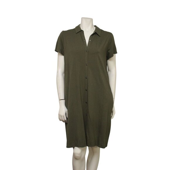J. Jill Dresses & Skirts - NWT J. Jill Kale Green Knit Button Up Short Sleeve T-Shirt Dress Pockets Size L